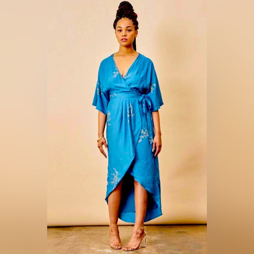 Symbology Cherry Blossom Maxi Wrap Dress Sapphire + Gold
